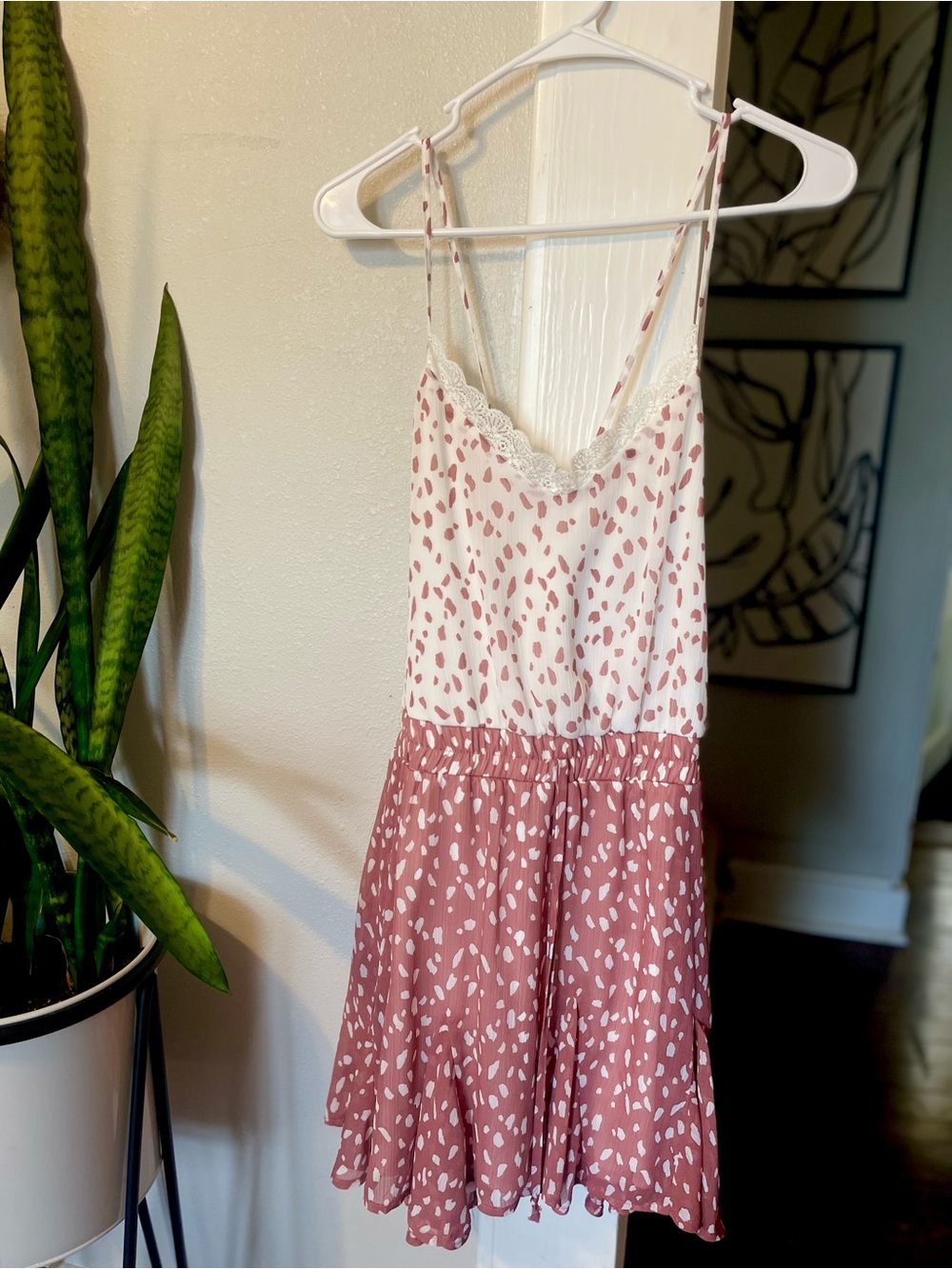 Speckled Mini Lace-Trim Dress